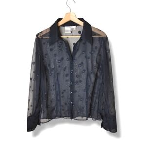 Como Vintage Sheer Black Button Front Shirt Size Large